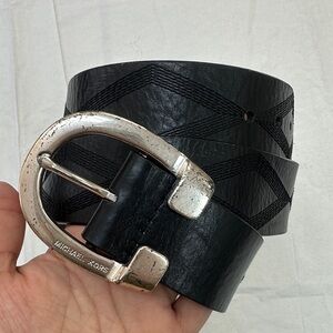 Michael Kors Black Leather Belt with Silver Buckle